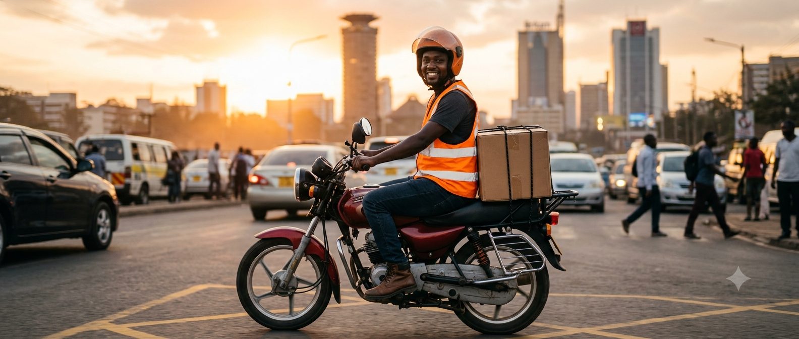 Mahdi Bikes rider delivering a parcel in Nairobi